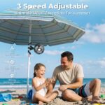 Black AMACOOL portable clip-on stroller fan with flexible tripod legs attached to a stroller handle, blowing air.