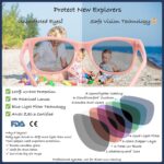 Bright pink COCOSAND flexible polarized baby sunglasses with an adjustable strap, shown on a white background.