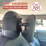 funbliss baby car mirror for rear-facing car seats, mounted on a fixed headrest, showing a clear view.