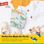 A stack of 30 Glad for Kids disposable paper bibs, showing the colorful shark pattern and crumb catcher pocket.