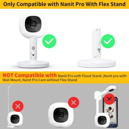 White iTODOS flexible baby monitor mount with an 8-inch arm, clamped to a crib, holding a Nanit Pro baby monitor.