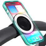 Black liuliuby magnetic phone holder for strollers and carts, securely attached to a handlebar.