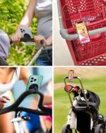 Black liuliuby magnetic phone holder for strollers and carts, securely attached to a handlebar.