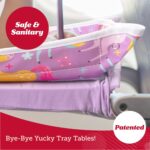 Lusso Gear Airplane Tray Table Cover with plane pattern, showing pockets filled with kids' travel essentials and a tablet.