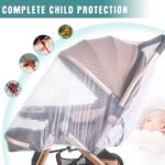A black Sysmie baby stroller mosquito net and a white Sysmie baby stroller mosquito net, shown on a baby stroller.