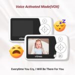 White VTimes VT31 baby monitor with camera and 2.4-inch parent unit, showing a clear view of a sleeping baby.