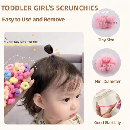 A pile of colorful WDGROW mini hair ties, suitable for babies, toddlers, and adults with fine hair, in a resealable bag.